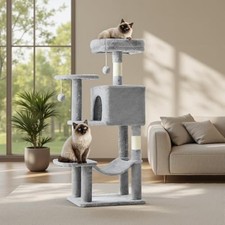 44 Inch Small Cat Tree Tower for Indoor Cats and Kittens Light Grey 44IN