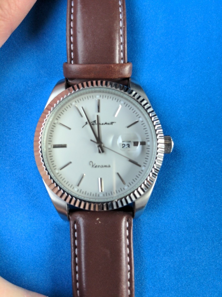 J. Brackett Verona Silver Tone Brown Leather Band Quartz  display picture 3