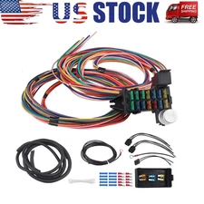 12V Street Hot Rat Muscle Rod Wiring 14 Circuit Universal Wire Harness 14 Fuse