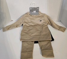 New Balance 3Pc Fleece Hoodie, T-Shirt  Jogger Set, Tan/Black, NWT  18 Months