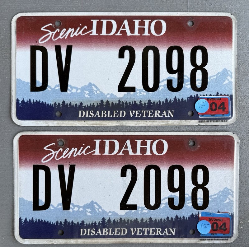 Pair ID Disabled Veteran License Plates Handicapped Idaho Lic Military $15 Each