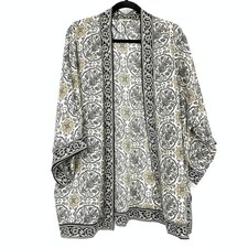 Max Studio 3/4 Sleeve Open Front Boho Style Kimono Top Womens Sz XL Black Gray