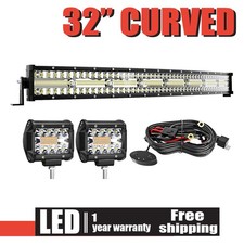 32 Inch Curved LED Light Bar Kit 2x 4 Inch Cube Pods 6 Modes Strobe Flood Spot