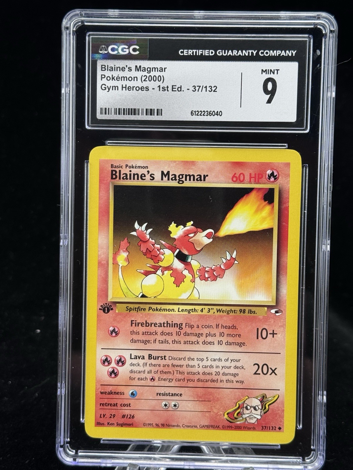 Blaine’s Magmar #37 1st Edition Gym Heroes 2000 Pokemon CGC 9 🔥