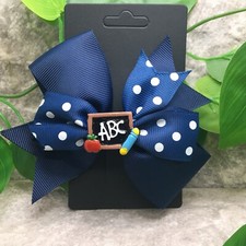 Handmade 4.5  Alligator Clip Layered Stacked Bow Grosgrain Ribbon BTS School 390