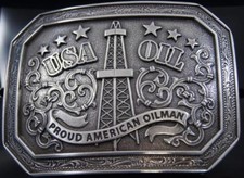M F Western NOCONA "PROUD AMERICAN OILMAN" BELT BUCKLE USA OIL 37982