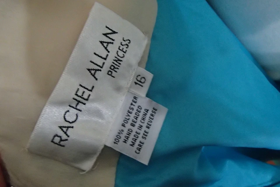 G2063) VESTIDO DE FIESTA RACHEL ALLAN 2779 AQUA $259 TALLA 12 CÓCTEL GRADUACIÓN Foto 4 de 4