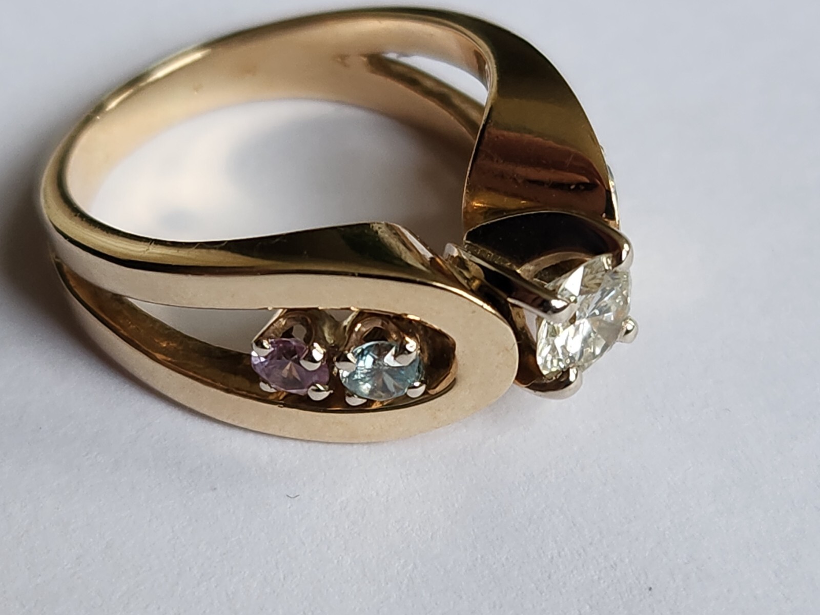 14K Solid Gold Diamond Solitaire Multi-Colored Ge… - image 7