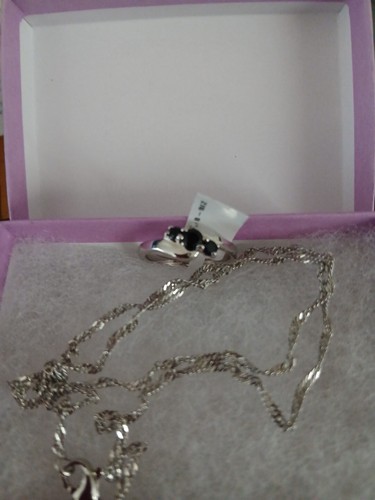 Black Sapphire Size 8 Ring And Solid Sterling Silver 925 Necklace