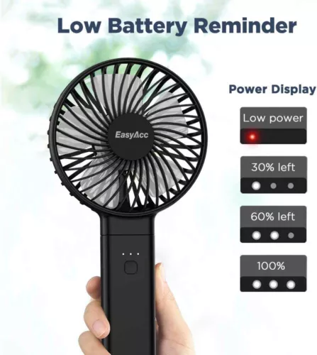 EasyAcc USB Handheld Fan Portable Desk Fan with 5000mAh Battery Rechargeable US - Picture 3 of 23