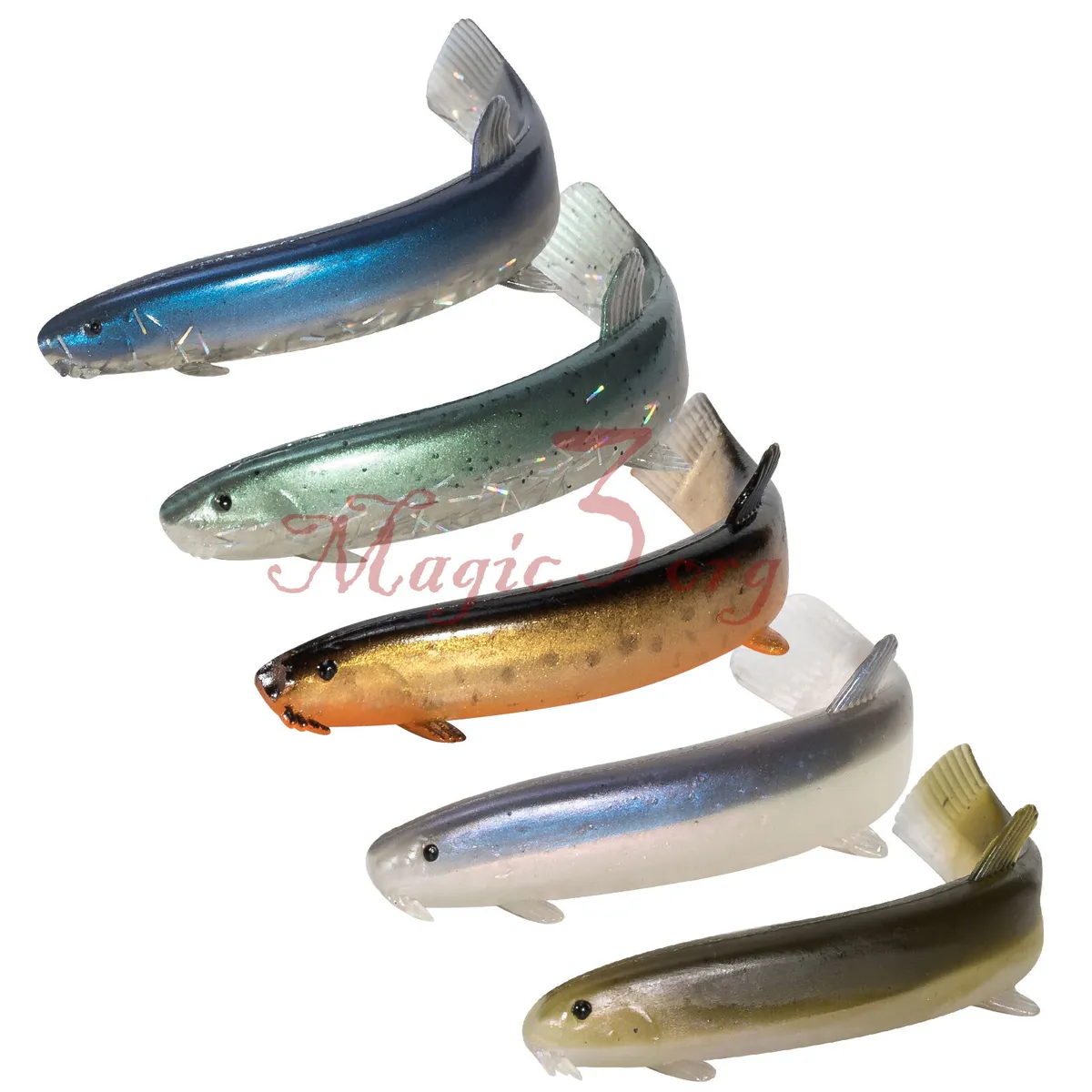 5pcs Fishing Soft Plastic Lures Swimbait 3D Eyes Shad Bass Catfish