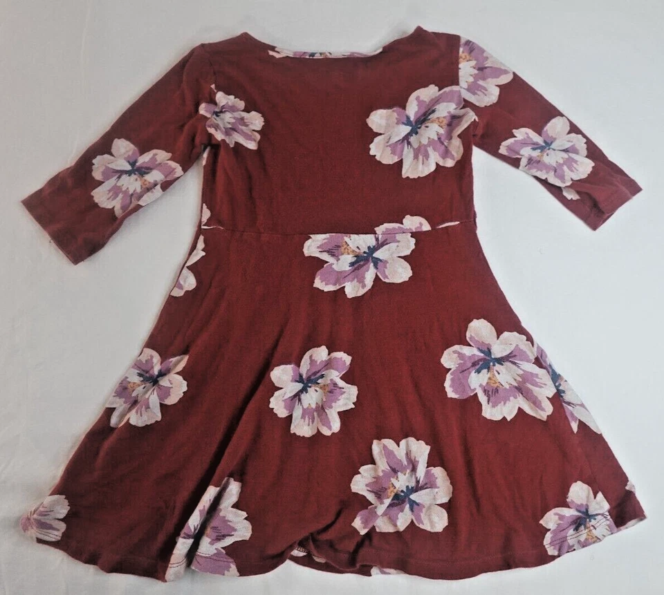 Girls Old Navy Floral Dress Youth XS 5 Burgundy Floral Print Regular Standard - Image 2 of 4