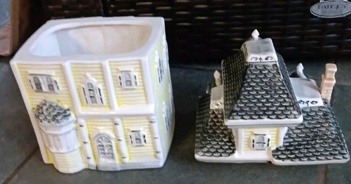 Barattolo biscotti vintage anni 70 casa vittoriana alto 10" giallo e grigio - Foto 5 di 9