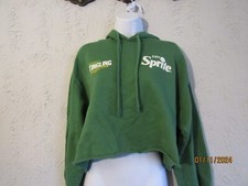 Zara M green oversized cropped hoodie Sprite logo raw cut hem long sleeve cute