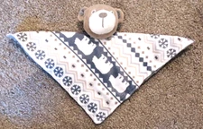 DTU Unique Bear Lovey Aztec Print Flannel Minky Baby Blanket Grey Brown White