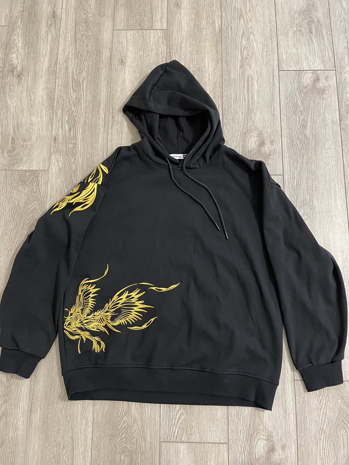 Gold Phoenix Embroidered Pullover Heavyweight Hoodie Mens XXL (Youth 4XXL) Black
