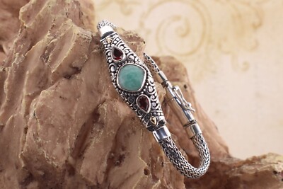 Handcrafted Sterling Silver Amazonite and Garnet Bracelet with Gold Accents