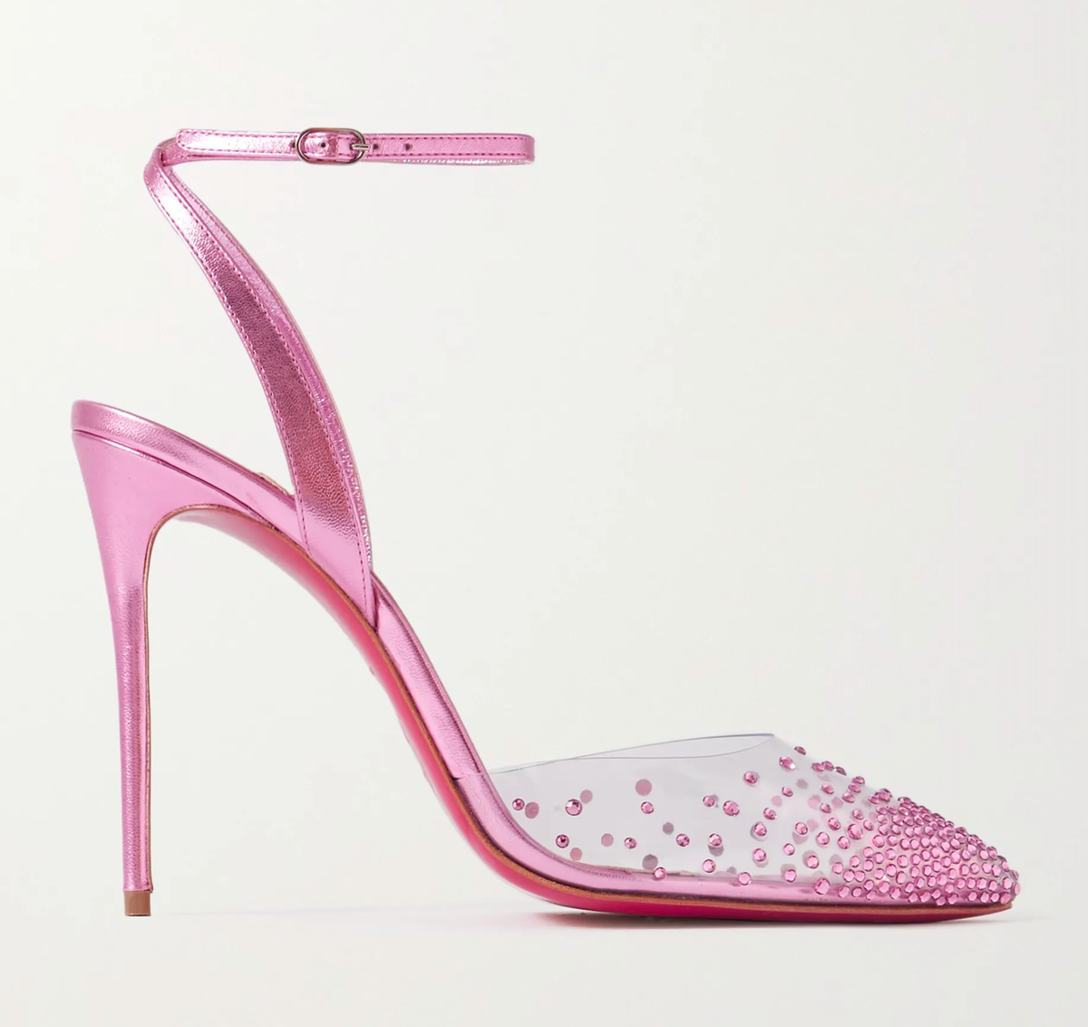 Christian Louboutin Spikaqueen 100 Pink PVC Ankle Strap Sandal