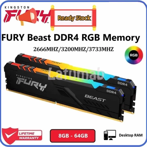 FURY BEAST 8GB 16G DDR4 RGB 2666 3200 3733MHz Desktop RAM Memory DIMM 288pin Lot