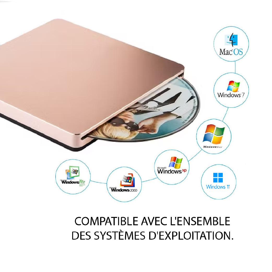 Lecteur graveur DVD externe USB type C pour Mac et Windows Or