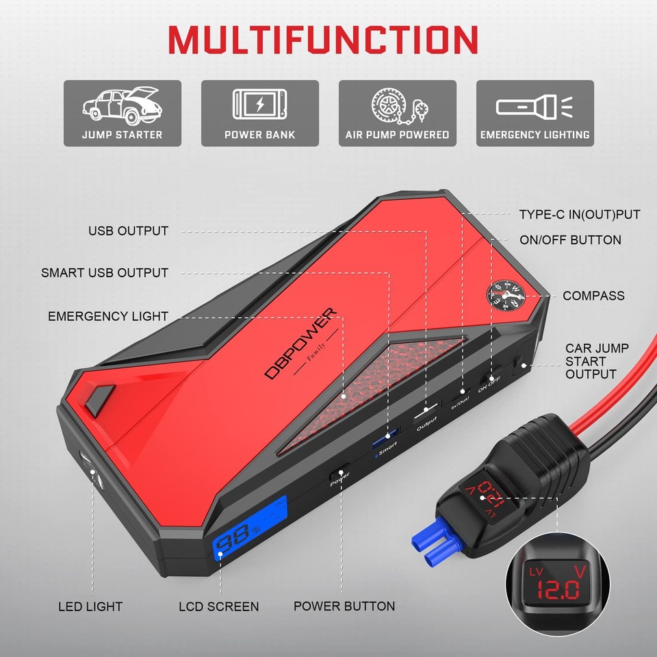 DBPOWER Car Jump Starter 1600A 18000mAh Peak Portable Jump Starter for