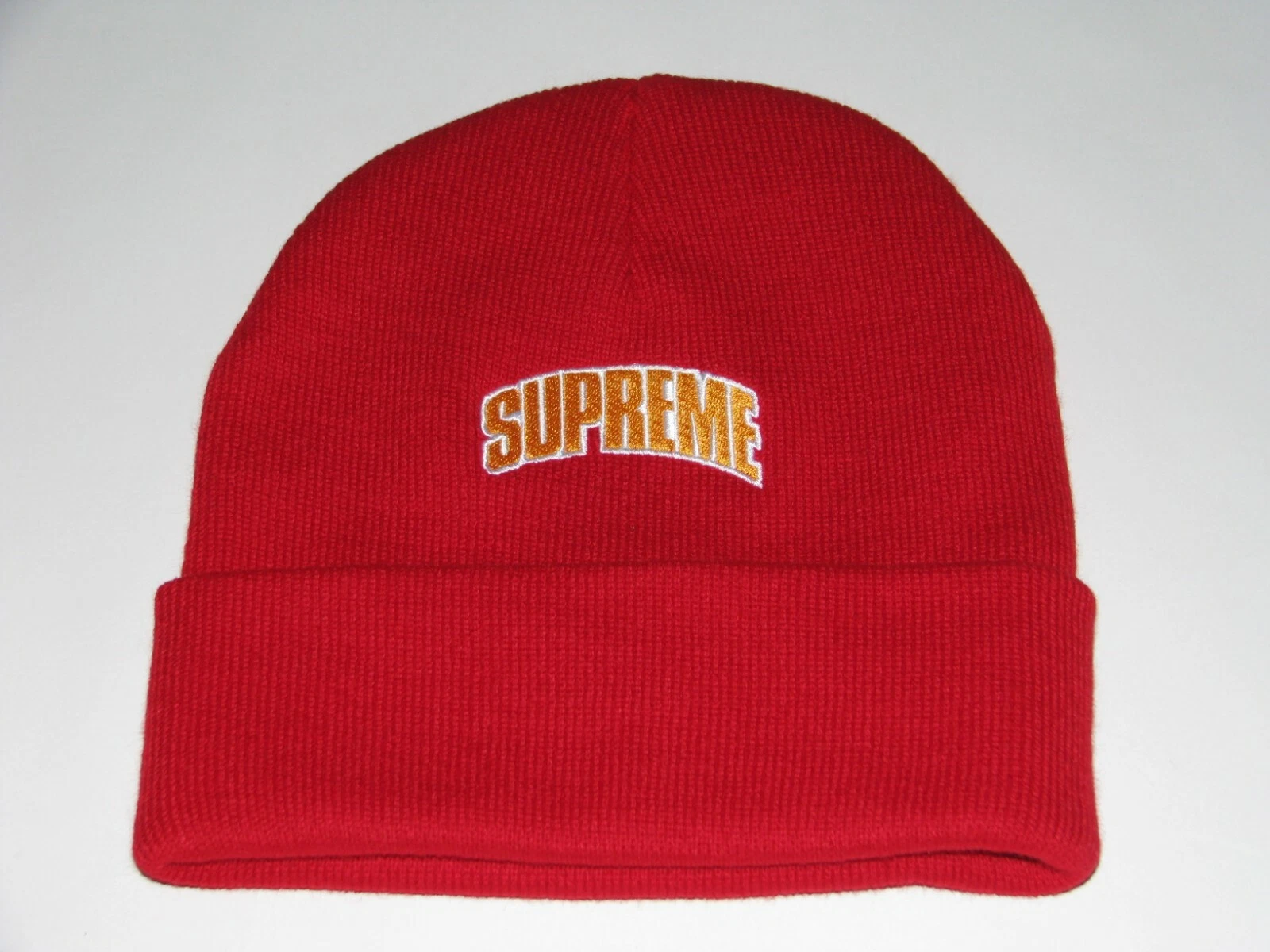 Casquette chapeau d'hiver SUPREME New York logo Crown Beanie ROUGE/JAUNE NEUF ! F/W 2018