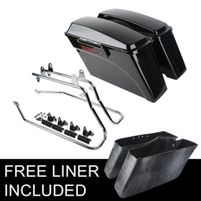 Black Hard Saddlebags Saddle Bag & Bracket Fit For Harley Softail Deluxe 84-17