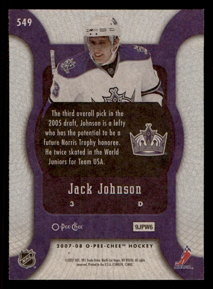 2007-08 O-Pee-Chee #549 Jack Johnson RC - Image 2 of 2