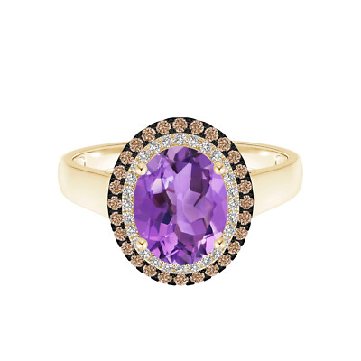 Double Halo Amethyst 14k Yellow Gold CTW Oval Purple Love