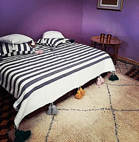 Marokkanische weiße Bommeldecke Baumwolle, xLarge King Size Bett, böhmische Bettdecke - Bild 12 von 16