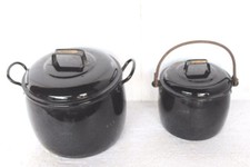 2 Pc Black Cooking Pot Vintage Enamel Ware Kitchenware Home Decor