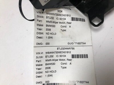 5625 BMW 5 E61 Rear Wiper Motor 0390201597 for sale online | eBay