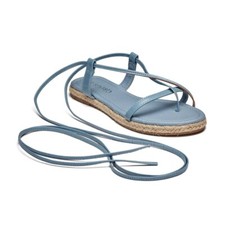 Womens Light Blue Gladiator Sandals Espadrille Rope Wraparound Lace Tie Slider