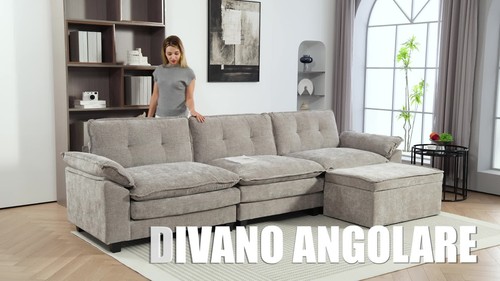 HOMCOM Divano Angolare Modulare con Pouf Contenitore in Ciniglia Grigio - Video 1 di 1