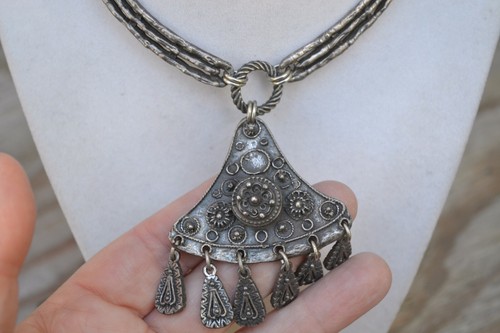 Vintage ethnic choker necklace middle eastern kuchi belly dance dangles 14" - Picture 4 of 12