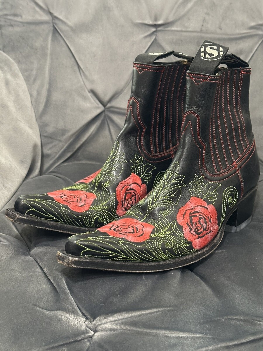 Sendra Boots Floral Rose Embroidered Leather Cowboy Cowgirl Sz 35