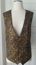 Carrot  Gibbs Silk Vest Large L Gold Floral Front Bluish Back Print Boulder CO