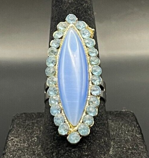 Silver Tone Lavender Rhinestone Cocktail Ring - Size 6.5