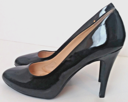 Black Shiny Round Toe High Heel Shoes 