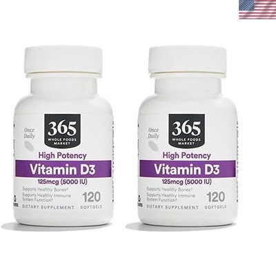 Vitamin D3 5000 IU Softgel Supplement - 240 Count for Strong Bones & Immunity
