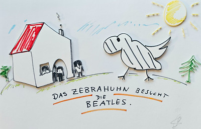 Helge Schneider The Zebra Chicken visits The Beatles 3D HAND SIGNED Music art