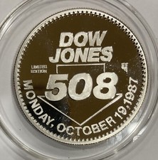 Rare 1987 Dow Jones Market Crash Vintage 1 Oz .999 Fine Silver Round Coin