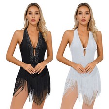 Womens Dress Deep V Neck Latin Dance Leotard Costume Unitard Modern Bodysuit