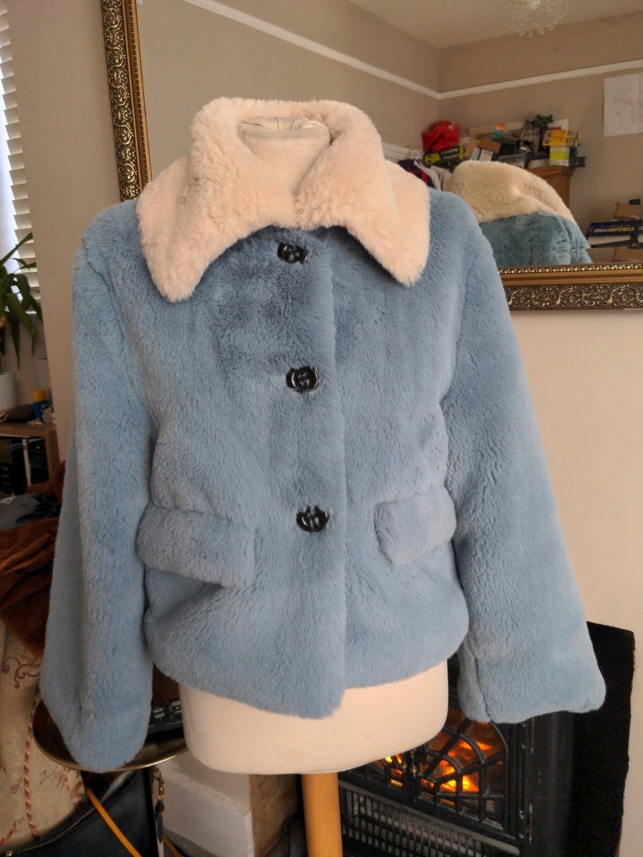 SHACI Gorgeous Blue and Cream Faux Fur Jacket S