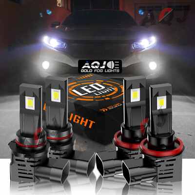 For Honda Insight 2010-2014 4x 9005 H11 6000K LED Headlight Bulbs Hi-Low Beam
