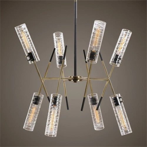 Uttermost Telesto 8-Light Steel and Glass Linear Pendant in Black/Brass - Picture 2 of 8