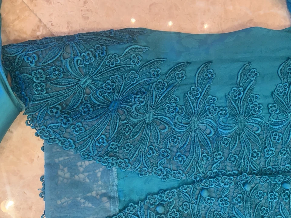 Vintage Capriccio Antique Blue Silk Jacquard Victorian Crochet Dress Set 8 - Image 4 of 4