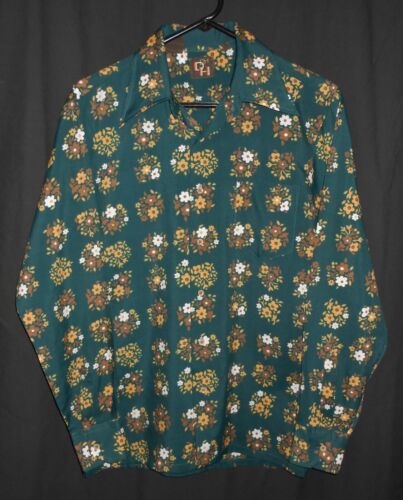 Vintage 70's Polyester Shirt Flower Print Light Weight  Size Medium - Picture 1 of 4