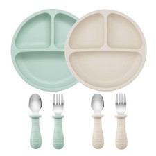 PandaEar Baby Feeding Set 2 Pack Silicone Divided Onesize, Green  White