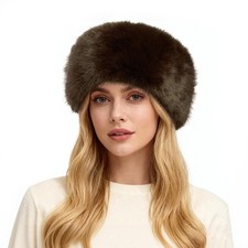 Faux Fur Headband for Women Winter Fur Hat with Stretch Ear Warmer Earmuff Brown